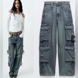 Zara Charcoal Wide Leg Cargo Jeans